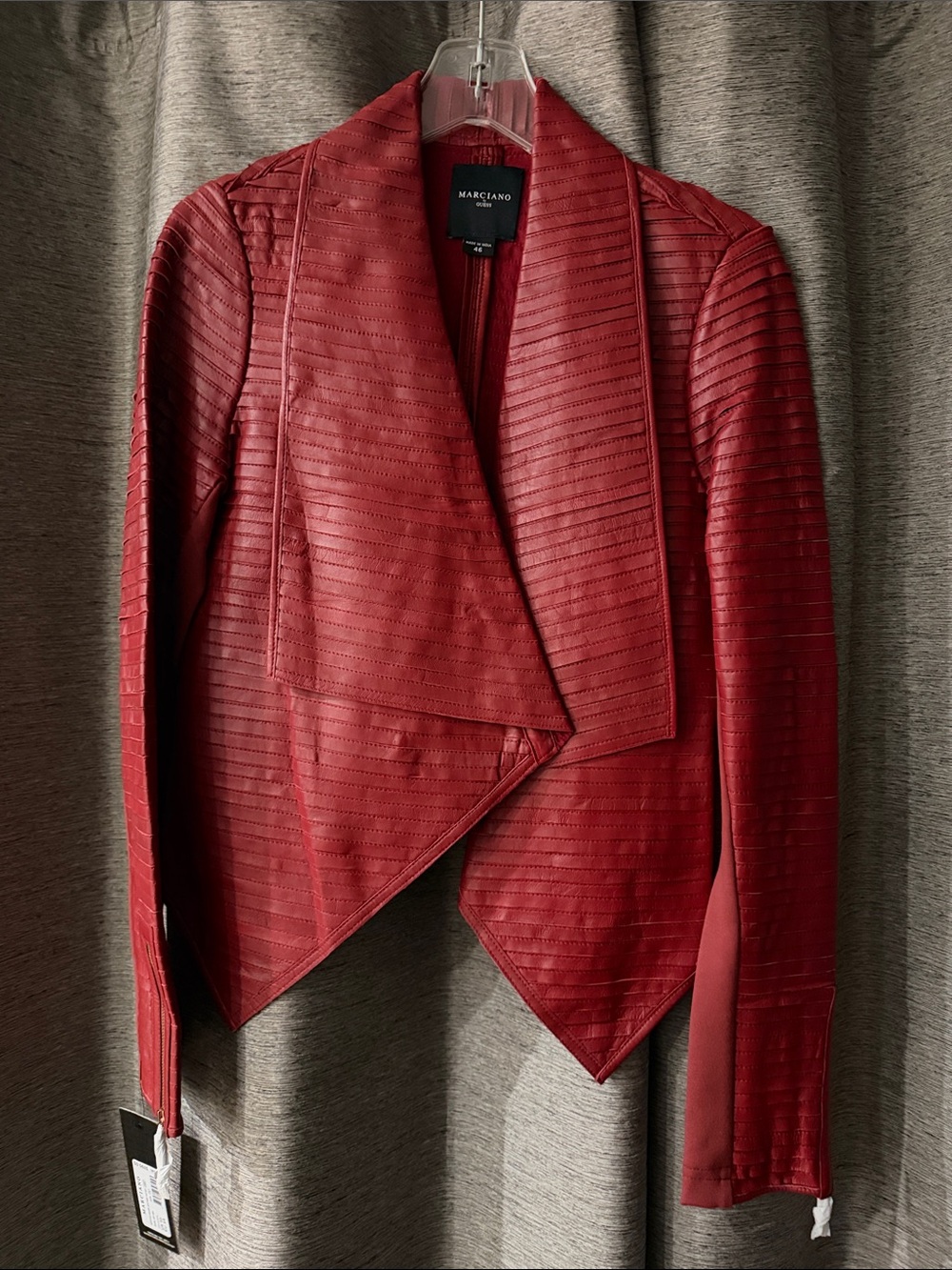 NWT Marciano Red Faux-Leather Asymmetrical Moto Jacket, 10